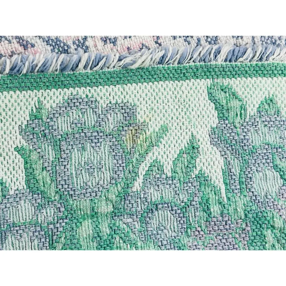 Bunnies Tulips Tapestry Folk Art Table Runner Easter Woven Spring Purple Green P
